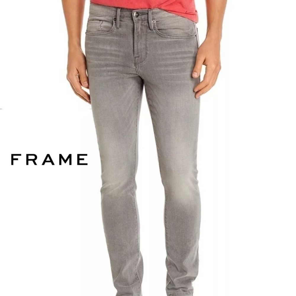 FRAME DENIM Men's L'Homme Mid Rise Slim Fit Comfortable Jeans Vapor Grey 36X33